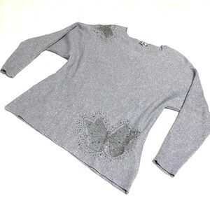 Cherie Bliss Embroidered Butterfly Knit Sweater Rhinestone Detail